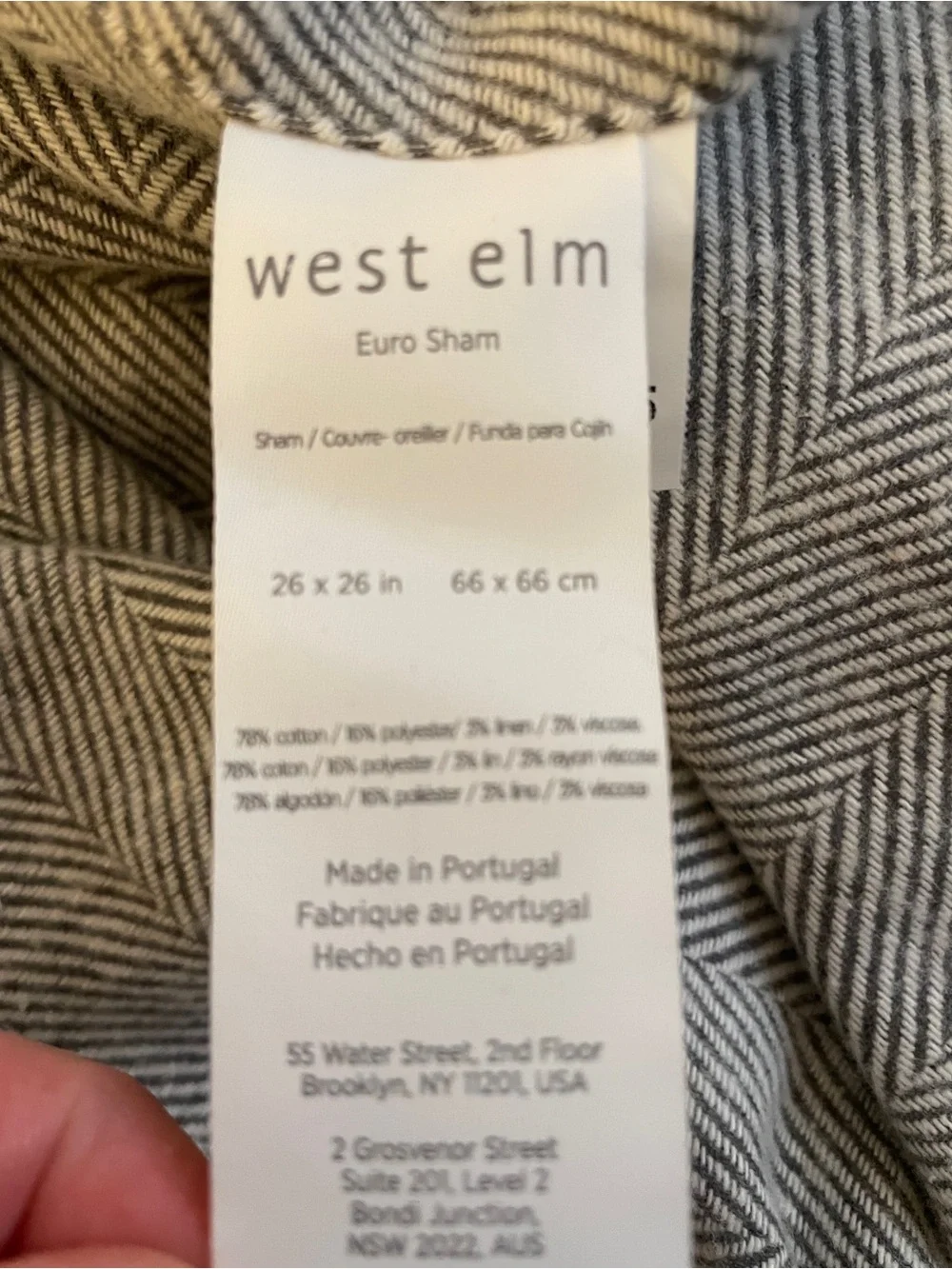 West Elm Flannel Gray Herringbone Accent Euro Pillow Cover Sz 36” x 36”